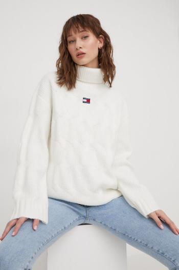 Svetr Tommy Jeans dámský, bílá barva, s golfem, DW0DW17494