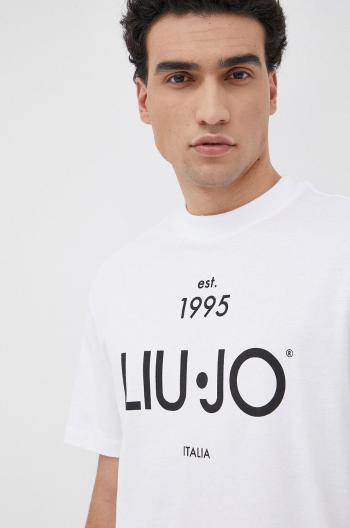 Bavlněné tričko Liu Jo pánský, bílá barva, s potiskem