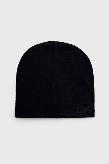 Vlněný klobouk Karl Lagerfeld černá barva, z tenké pleteniny