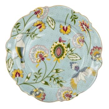 Modrý porcelánový dezertní talíř s květy Flower Ori - Ø 20*2 cm 6CE1284