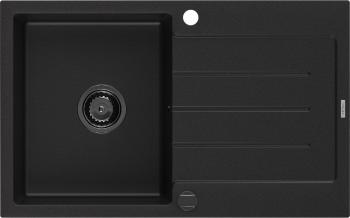 MEXEN/S Bruno granitový dřez 1-miska s odkapávačem 795 x 495 mm, černý, černý sifon 6513791010-77-B