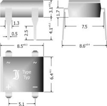 Křemíkový můstkový usměrňovač Diotec B500D, U(RRM) 1000 V, 1 A, DIL (rastr 7,5 x 5,1 mm)