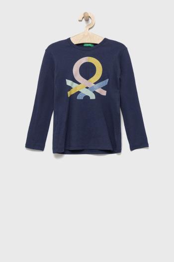 Dětská bavlněná košile s dlouhým rukávem United Colors of Benetton tmavomodrá barva