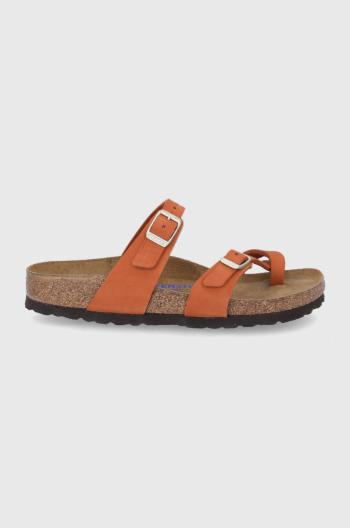 Semišové pantofle Birkenstock Mayari dámské, oranžová barva, na plochém podpatku