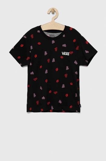 Bavlněné tričko Vans VALENTINES PRINT BOXY Black černá barva