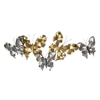 Nástěnná kovová dekorace zlato-stříbrní motýli - 124*6*51 cm 5Y0784