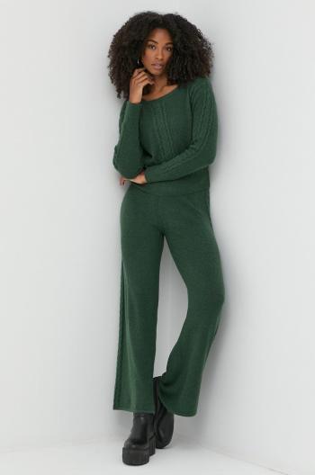 Kalhoty se směsi vlny Guess dámské, zelená barva, jednoduché, high waist