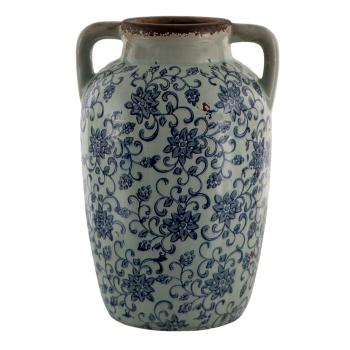 Dekorativní váza s modrými květy a uchy Tapp - 19*18*29 cm 6CE1376