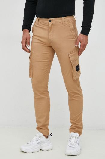 Kalhoty Calvin Klein Jeans pánské, hnědá barva, přiléhavé