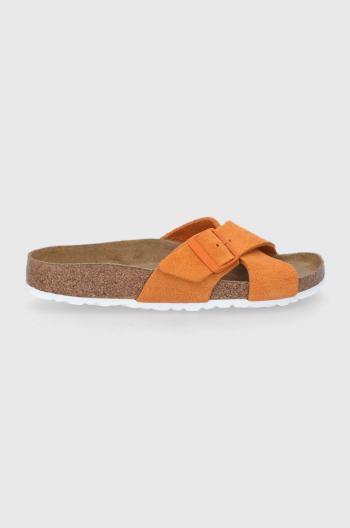 Semišové pantofle Birkenstock Siena dámské, oranžová barva