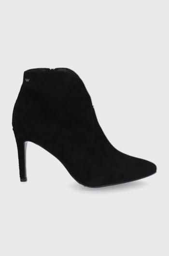 Kožené kotníkové boty Wojas dámské, černá barva, na podpatku
