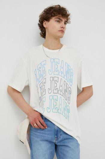 Bavlněné tričko Lee béžová barva, s potiskem