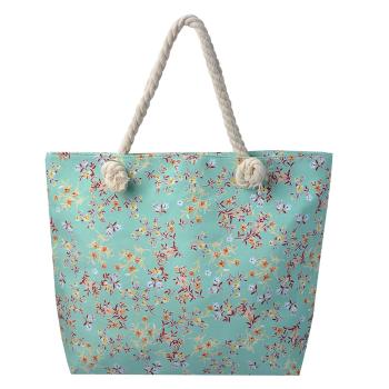 Zelená plážová taška s květy Florali - 43*33 cm JZBG0263GR