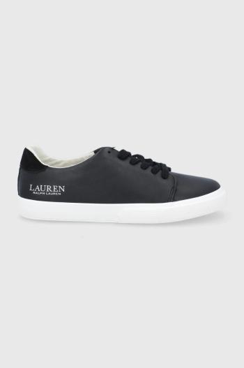 Kožené boty Lauren Ralph Lauren černá barva, na plochém podpatku