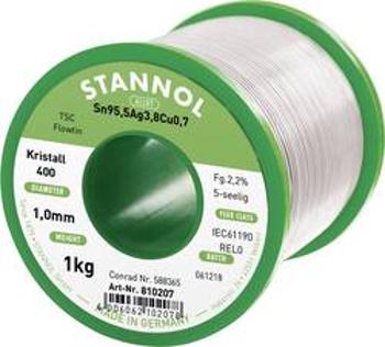 Cínová pájka PBF, Sn95,5Ag3,8Cu0,7, Ø 1 mm, 1000 g, Stannol Flowtin TS