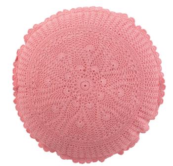 Růžový kulatý bavlněný polštář s krajkou Lace pink - Ø 38*12cm 23071