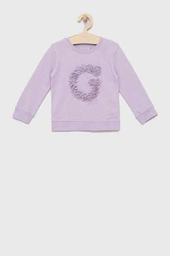 Dětská bavlněná mikina Guess fialová barva, s aplikací