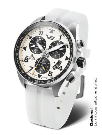 Vostok Europe Space Race Chrono Line 6S30-325A743S - Bílý silikonový řemínek (luminiscenční)