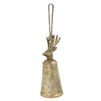 Zlatý kovový zvonek s hlavou jelena Deer - Ø 14*35cm CIBGH35