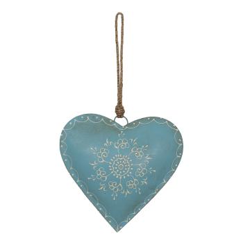 Modré závěsné kovové srdce se zdovením Heartic - 20*1*20 cm 6Y4815L