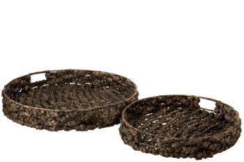 Set 2 velkých kulatých podnosů z vodního hyacintu Josiane - 51*51*10 cm 1649