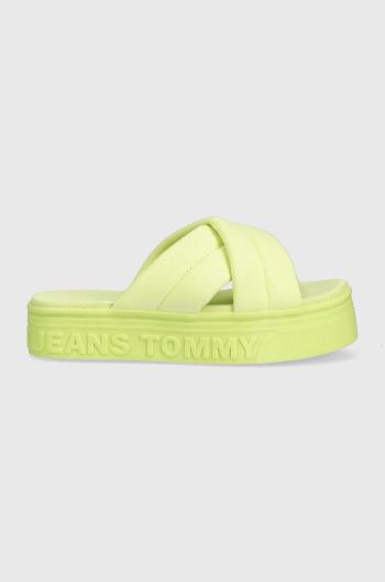 Pantofle Tommy Jeans dámské, žlutá barva, na platformě, EN0EN02116