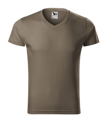 MALFINI Pánské tričko Slim Fit V-neck - Army | S