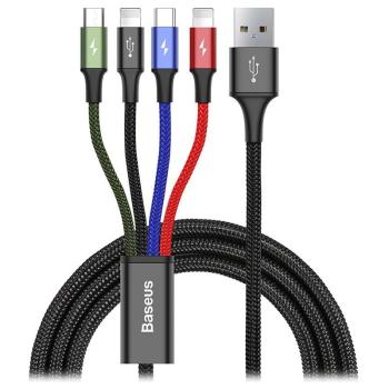 Baseus rychlý nabíjecí / datový kabel 4v1 2* Lightning + USB-C + Micro USB 3, 5A 1, 2m, černá