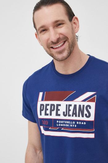 Bavlněné tričko Pepe Jeans Adelard tmavomodrá barva, s potiskem