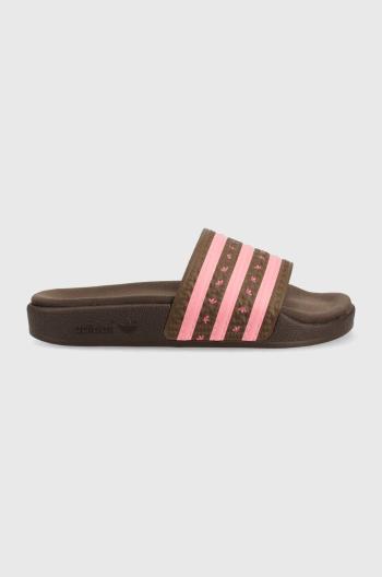 Pantofle adidas Originals Adilette dámské, hnědá barva, na platformě