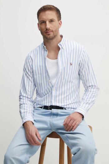 Bavlněná košile Polo Ralph Lauren bílá barva, slim, s límečkem button-down, 710944615