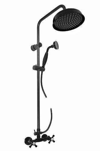 SLEZAK-RAV Vodovodní baterie sprchová MORAVA RETRO s hlavovou a ruční sprchou, Barva: černá matná, Rozměr: 150 mm MK381.5/3CMAT