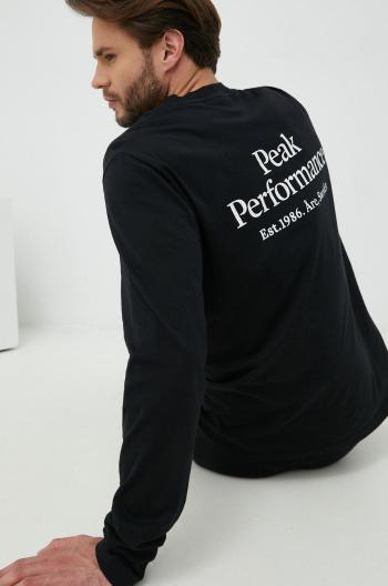 Bavlněné tričko s dlouhým rukávem Peak Performance Original černá barva, s potiskem