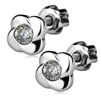 Šperky4U Stříbrné náušnice šroubovací - kytičky s čirým zirkonem - ZB53302-C