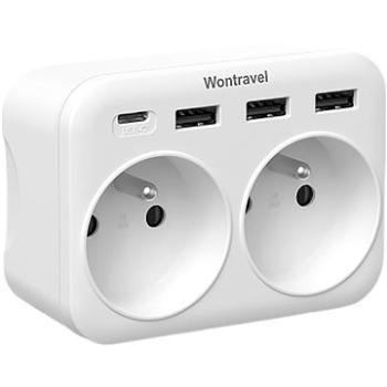 Wontravel rozdvojka 2x + 3 USB + USB-C 16A/4000W (WW09-E2b-C3U)