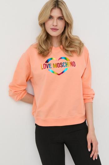 Mikina Love Moschino oranžová barva,