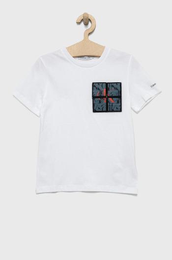 Dětské bavlněné tričko Calvin Klein Jeans bílá barva, s aplikací