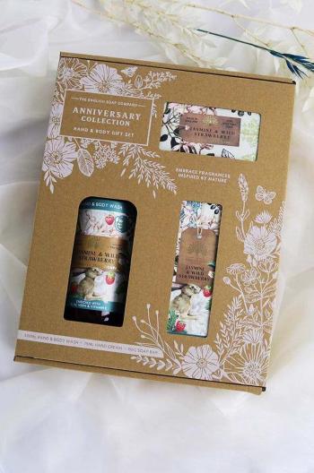 Sada mýdla, krému na ruce a mycího gelu The English Soap Company Jasmine and Wild Strawberry 3-pack