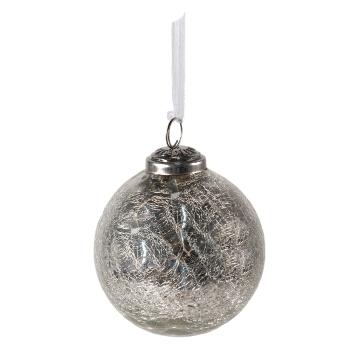 Stříbrná vánoční skleněná ozdoba koule s popraskanou strukturou - Ø 9*10 cm 6GL3847