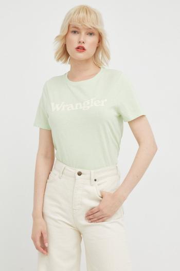 Bavlněné tričko Wrangler zelená barva