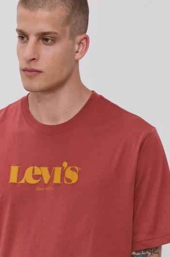 Bavlněné tričko Levi's červená barva, s potiskem
