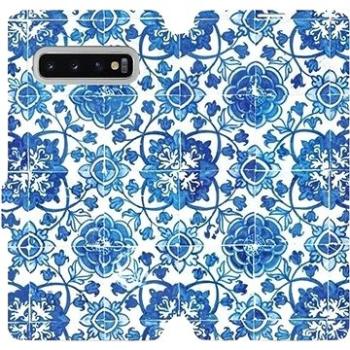 Flipové pouzdro na mobil Samsung Galaxy S10 Plus - ME05P Modré dlaždice s květy (5903226812776)