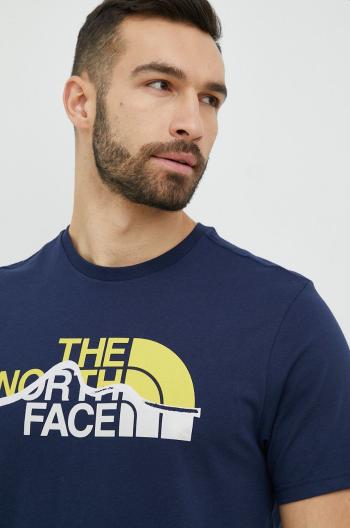 Bavlněné tričko The North Face tmavomodrá barva, s potiskem