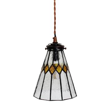 Závěsná Tiffany lampa žluté detaily YelloRhom - Ø 15*115 cm E14/max 1*25W 5LL-6194