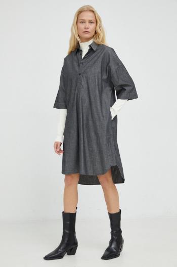 Bavlněné šaty G-Star Raw šedá barva, midi, oversize