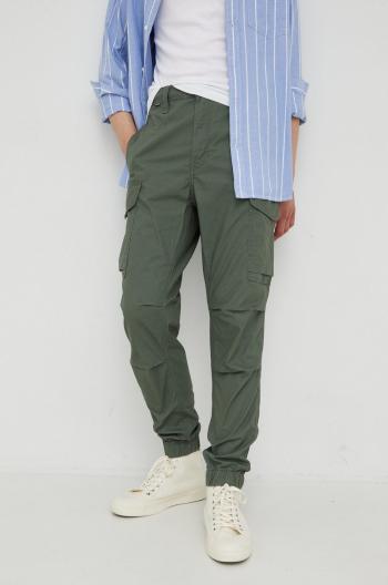 Bavlněné kalhoty G-Star Raw pánské, zelená barva, ve střihu cargo