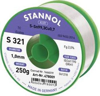 Bezolovnatý pájecí cín Stannol S321 2,0% 1,0MM SN99CU0,7CD 250G, bez olova, cívka, 250 g, 1 mm