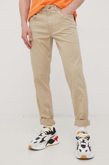 Kalhoty Wrangler pánské, béžová barva, jednoduché