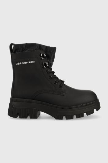 Kožené kotníkové boty Calvin Klein Jeans Chunky Combat Laceup Hiking dámské, černá barva, na podpatku