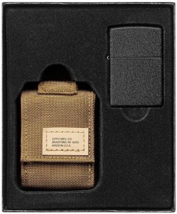 Zippo sada taktické pouzdro hnědé + zippo zapalovač 26075 black crackle